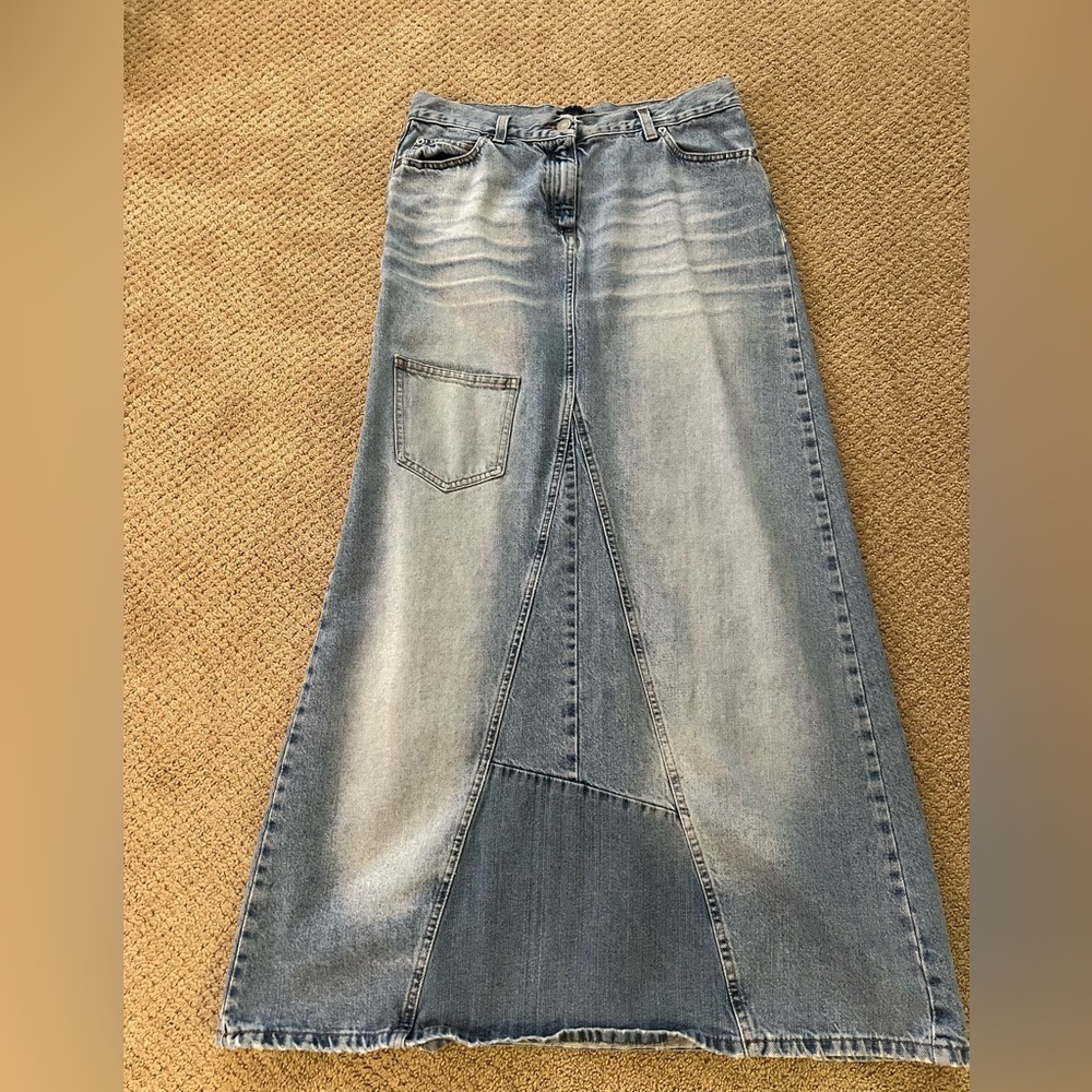Women's Sisley Blue Denim Long A-Line Skirt